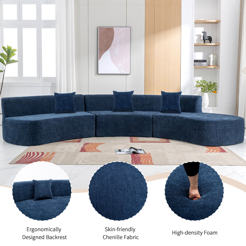 Stylish Curved Sofa Sectional Sofa Chenille Sofa Couch With Three Throw Pillows For Living Room