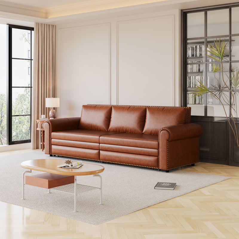 3 In 1 Convertible Sleeper Sofa With Nailhead Trim & Rolled Arm