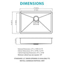 Ada-Compliant 27" Undermount Sink, Low Depth Single Bowl - Brushed Nickel