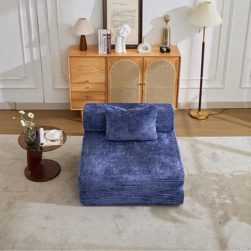Convertible Floor Sofa Bed With Fixed Shape Frame For Living Room - Dark Blue