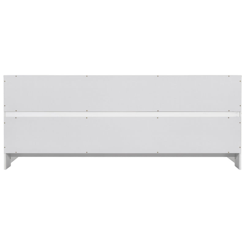 Full Floor Bed with Side Bookcase,Shelves,Guardrails,White