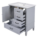 30" Bathroom Vanity With Sink, Bathroom Cabinet With A Door, 3 Drawers Legs, Adiustable Foot Pads - Gray