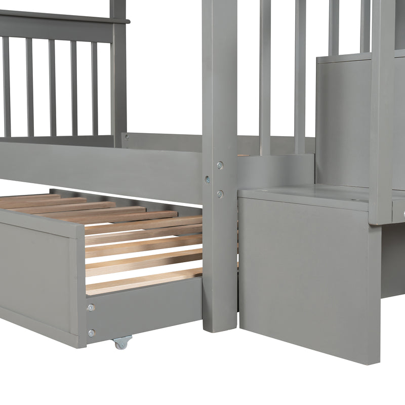 Stairway Twin-Over-Twin Bunk Bed with Twin size Trundle for Bedroom, Dorm, Adults, Gray( old sku: LP000209AAE )