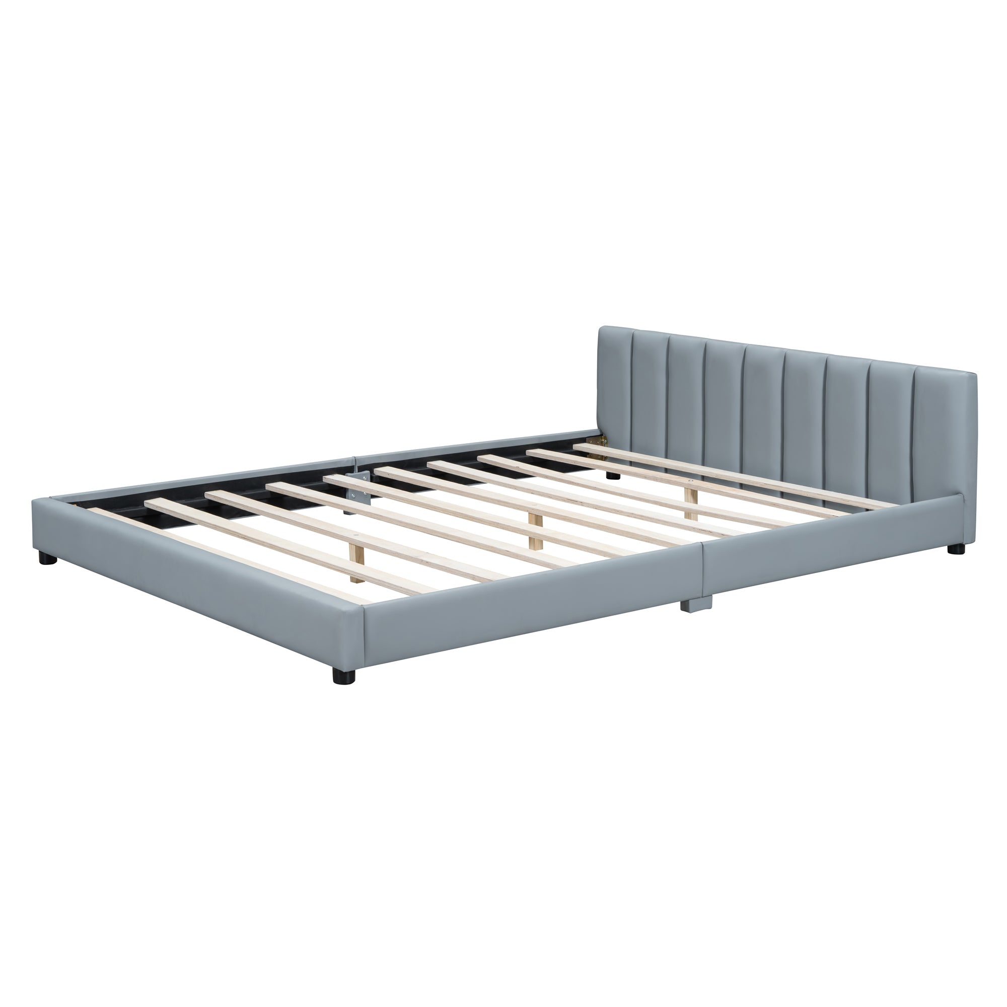 Queen Size & Twin XL Size Upholstered Platform Bed, Mother & Child Bed, PU Leather, Gray - Atlantic Fine Furniture Melbourne FL