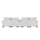 Modern U-Shaped Sofa With Console, Cupholders And USB Ports, 6 Seat Upholstered Symmetrical Indoor Furniture, Sleeper Couch Set With Chaise For Living Room