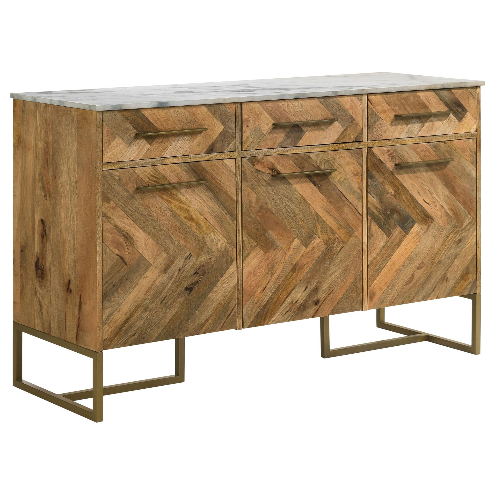 Keaton 3-door Marble Top Herringbone Accent Cabinet Natural - Atlantic Fine Furniture Melbourne FL