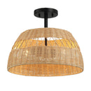 Twinkle - Double Lights Semi Flush With Shade - Black / Rattan