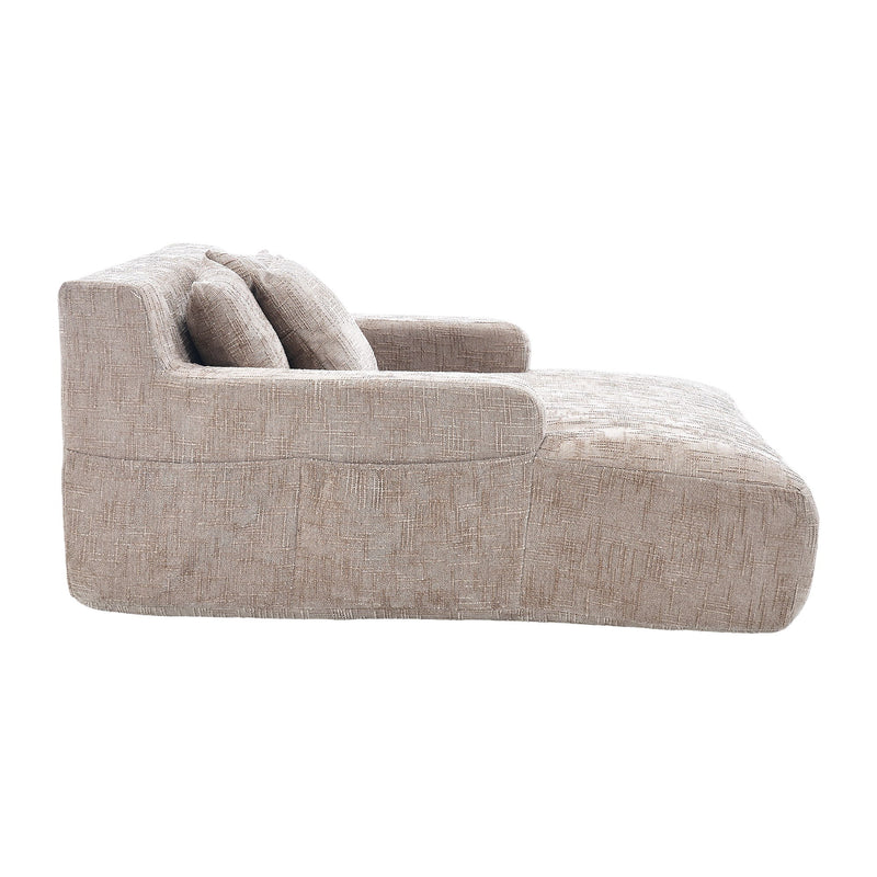 Chenille Interior Lazy Sofa Chaise Longue Armchair With 3 Pillows And Armrests
