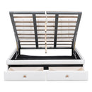 Full Size Upholstered Bed with Hydraulic Storage System and Drawer, White