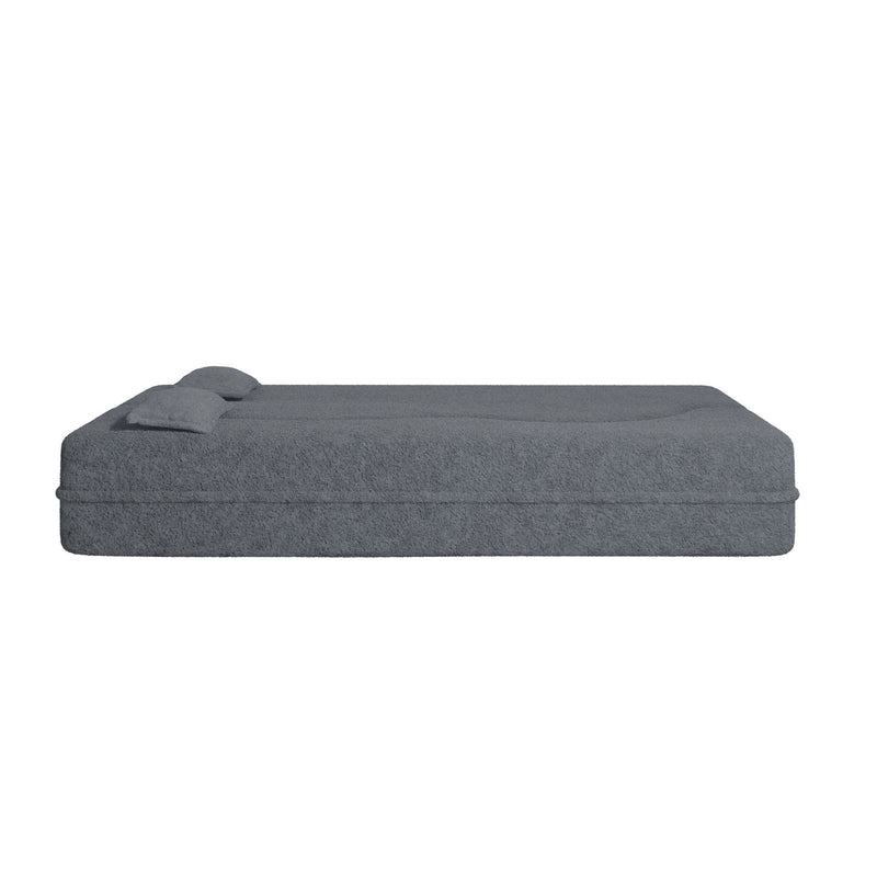 Modern Floor Sofa, With 2 Pillows, Convertible Teddy Fabric Foam Filled Bed