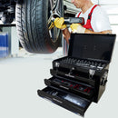 Portable 3 Drawer Steel Toolbox, 4 Layers Of Tools With Metal Latches, With Storage Tray And Carrying Handle