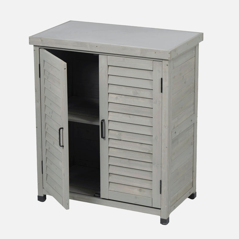 Potting Bench With Storage Cabinet And Metal Table Top For Outdoor
