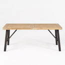 Outdoor Weather Resistant Dining Table With Slat Panel Design - Natural / Gray
