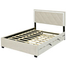 Full Size Velvet Storage Platform Bed, with 2 Big Drawers, T Size Trundle and LED Light, Beige