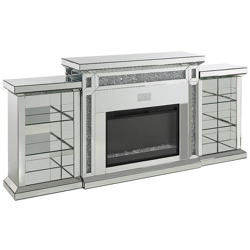 Noralie - Fireplace With LED & Bluetooth - Mirrored & Faux Diamonds
