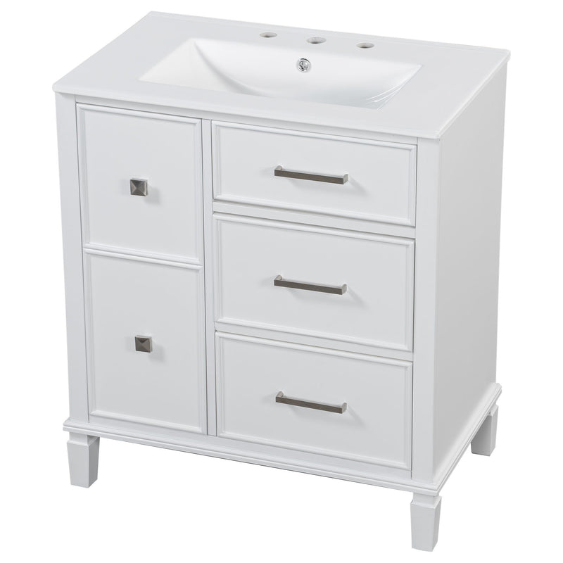 Bathroom Vanity With Ceramic Sink, Flip Out Drawer Design For Plumbing, Soft Close Drawers