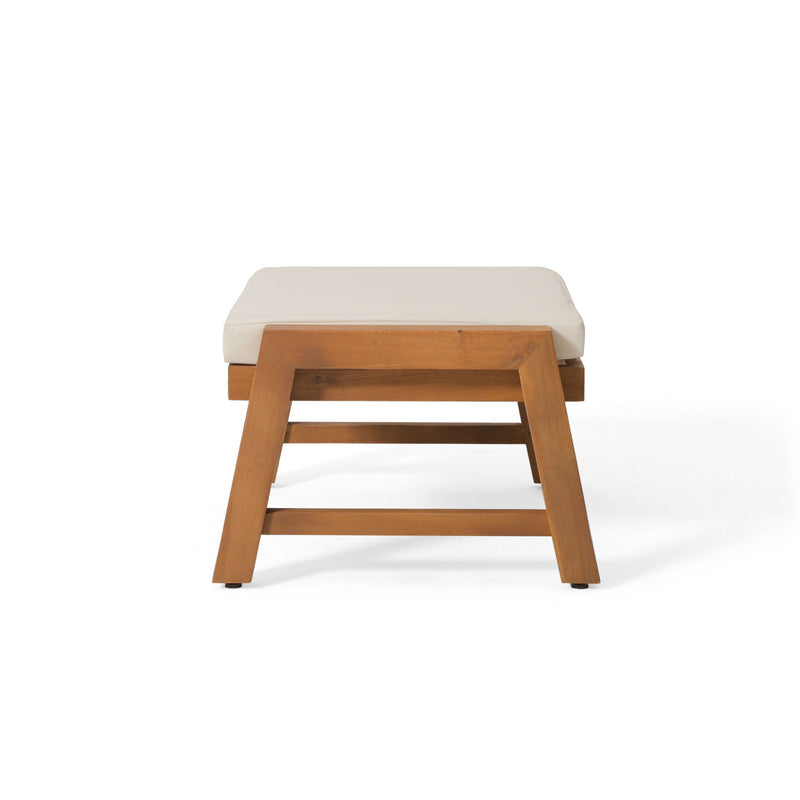 Acacia Wood Outdoor Ottomans With Cushion, (Set of 2)