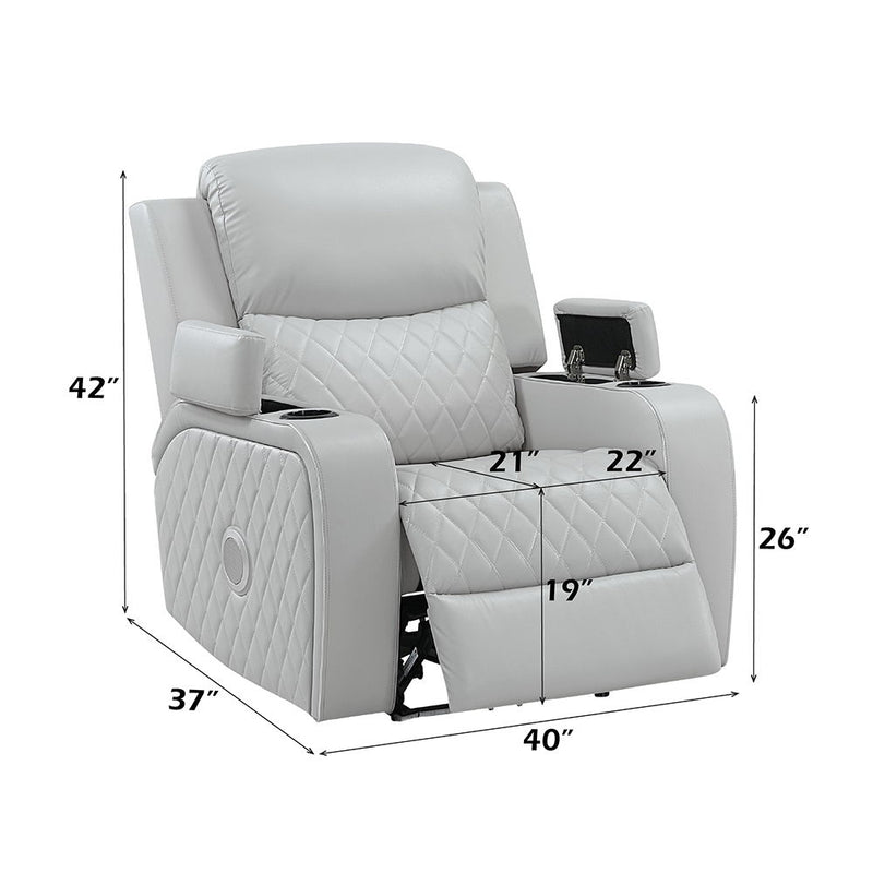 Elonzo - Power Motion Recliner With LED, Power Headrest & Speaker - Light Gray