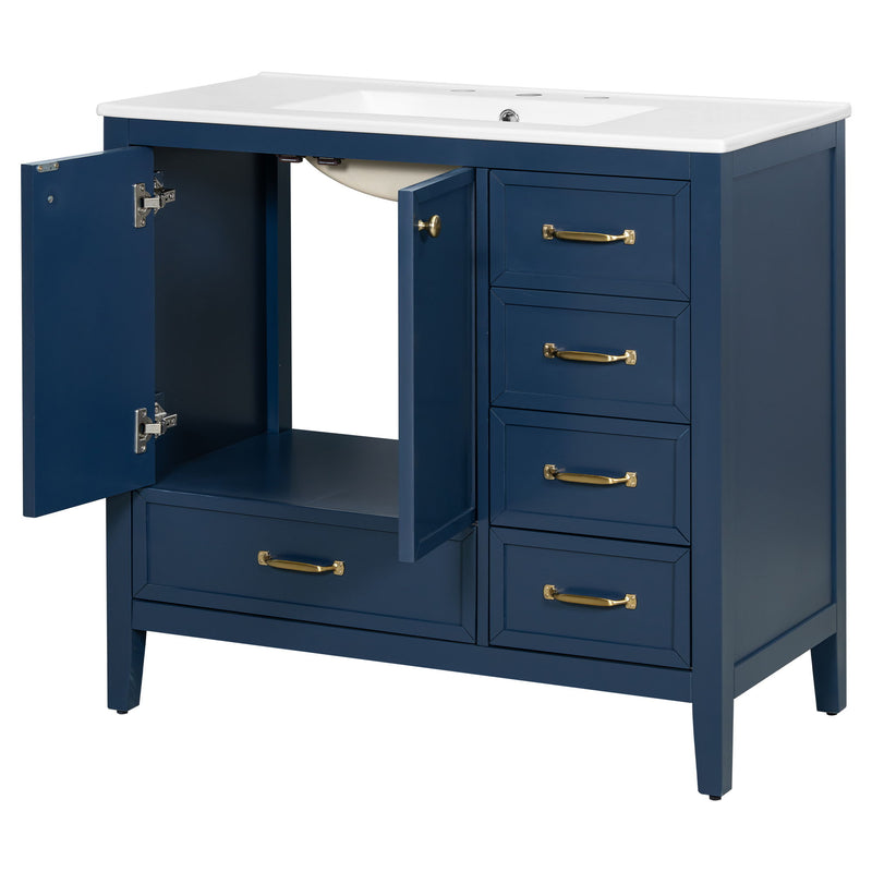 Elegant Vintage Bathroom Vanity With Sink And Soft Closing Door, 4 Drawers Of Different Sizes Frame