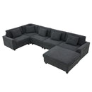 U Shaped Sectional Sofa 6 Seat Couch Set With Oversized Ottoman, Hidden Armrest Storage And Cup Holders USB Charging Ports Wide Seat Sofa
