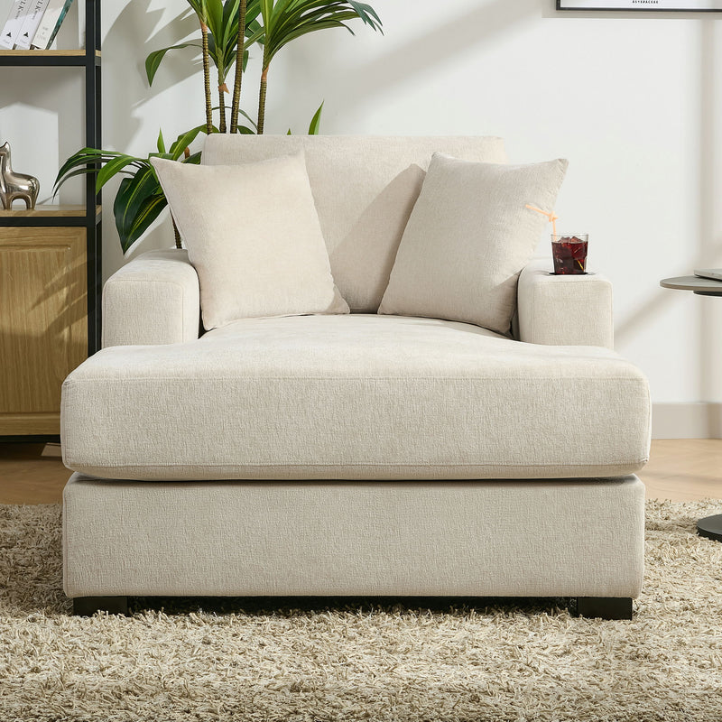 Oversized Chaise Lounger Modern Style Sofa Couch, With Pillows, Charge Station & Cup Holders