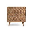 Mid Century Modern Mango Wood 3 Drawer Chest With 3D Tile Weave Design - Natural