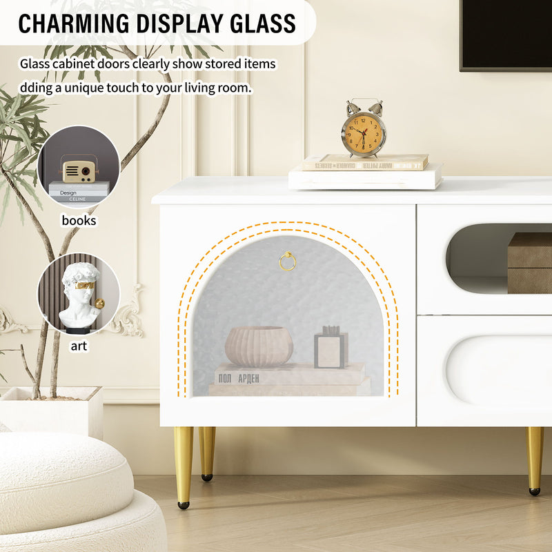 Retro TV Stand With 6 Metal Legs, 2 Cabinets, 4 Drawers And Anti-Tip Device