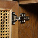 Retro Industrial 4 Door Sideboard With Large Storage, Rattan And Glass Doors