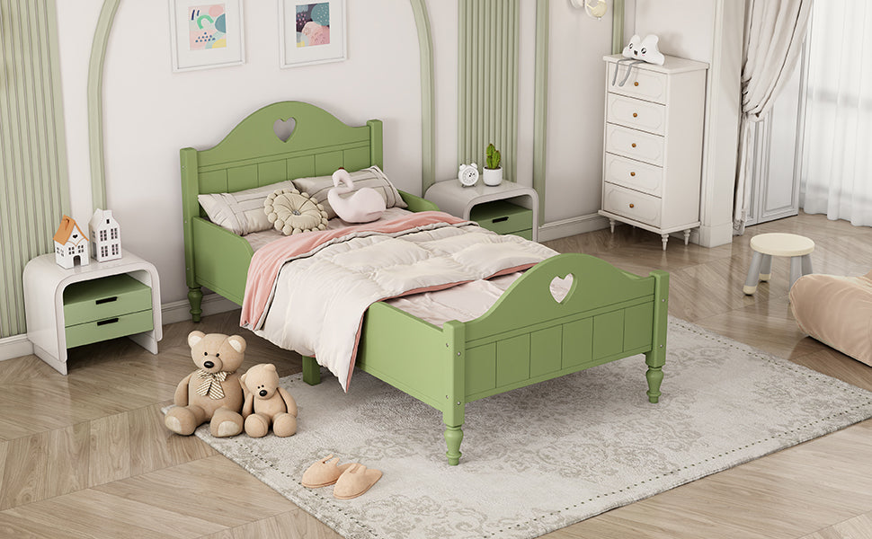 Girl's Love Princess Bed Macaron Twin Size Toddler Bed with Side Safety Rails and Headboard and Footboard, Oliver Green
