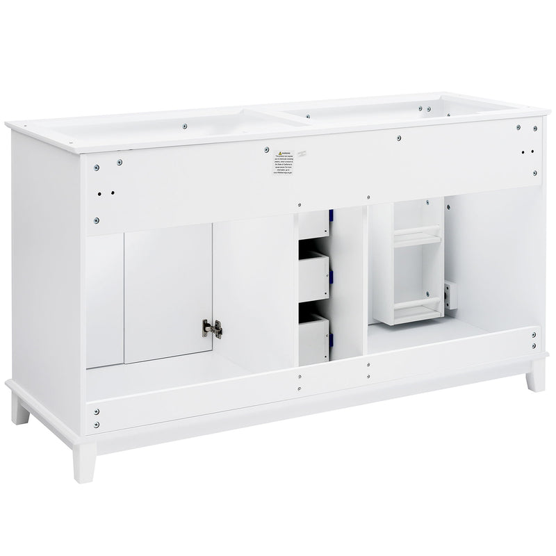 Bathroom Vanity Cabinet Only, 3 Drawers & 4 Doors With Double Layer Shelves - White