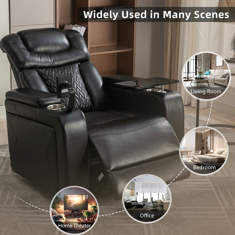 270° Swivel Power Recliner Individual Seat Home Theater Recliner With Comforable Backrest, Tray Table, Phone Holder, Cup Holder, USB Port, Hidden Arm Storage For Living Room