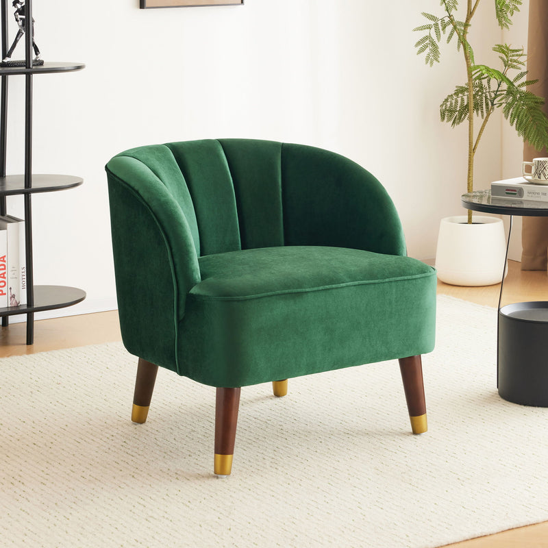 Elegant Upholstered Barrel Accent Chair With Wooden Legs