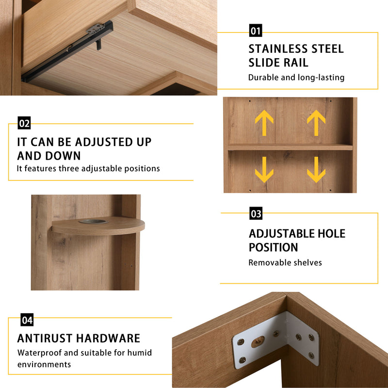 Modern Wall Mounted Bathroom Vanity With Ceramic Sink And Storage Rack, 2 Soft Close Drawers