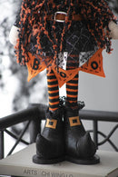 Standing Gnome With Banner & Spring Body, For Halloween Decor - Black / Orange / White