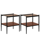 Modern Rectangle End Table (Set of 2) With Tempered Glass Tabletop And Layer - Brown
