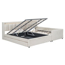 Queen Size & Twin XL Size Upholstered Platform Bed, Mother & Child Bed with Hydraulic Storage System, Drawer Box, Bedhead storage shelf and Two pairs of sockets & USB Ports, PU Leather, Beige