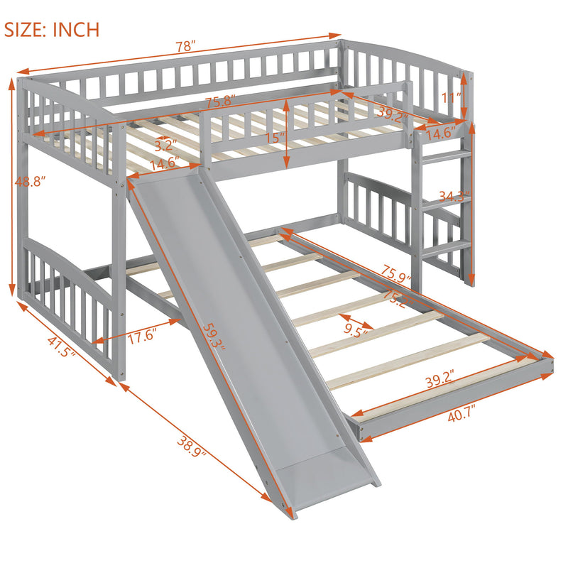 Twin Over Twin Classic Bunk Bed With Slide And Ladder - Gray