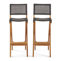 Outdoor Folding Acacia Wood Barstools With Rattan Backrest And Seat