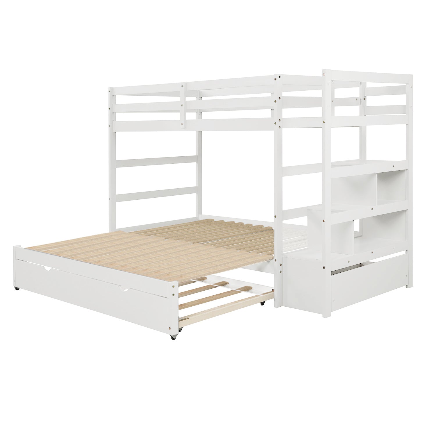Twin over Twin/King (Irregular King Size) Bunk Bed with Twin Size Trundle, Extendable Bunk Bed   (White)(OLD SKU :LP000032AAK) - Atlantic Fine Furniture Melbourne FL