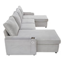 U Shaped Sectional Sofa Bed With Storage Chaise Lounges, USB Ports, And Cup Holders