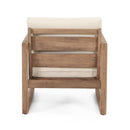 Outdoor Acacia Wood Patio Club Chair, Wood Patio Furniture, Waterproof Thick Cushion Deep Seating For Porch - Brown Wash / Beige