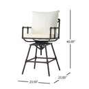Industrial Outdoor Patio Plumber's Iron Frame Swivel Barstool With Cushions, Height Adjustable