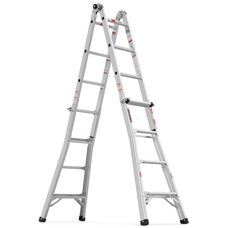 Multi-Position Foldable Aluminum Ladder, A-Frame And Straight Ladder, Ansi 250Lbs - Gray