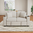 2 Seater Loveseat Sofa With Pull Out Bed, USB Charging, Dual Cup Holders - Beige