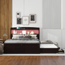 Full XL Size Platform Bed with Storage LED Headboard, Charging Station, Twin Size Trundle and 2 Drawers, Dark Brown