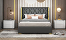Upholstered Platform Bed With Strips - Black