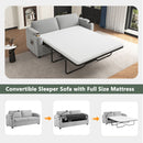 Corduroy Sleeper Sofa Loveseat Sofa With Full Size Mattress, 2 USB Ports, 2 Cup Holders, 2 Side Pockets And Phone Holder