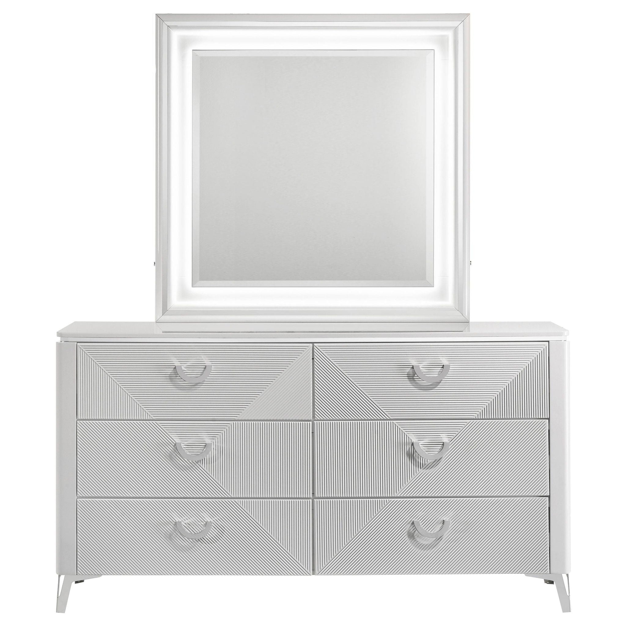 Cassia 6-drawer Dresser Cabinet with Mirror White High Gloss