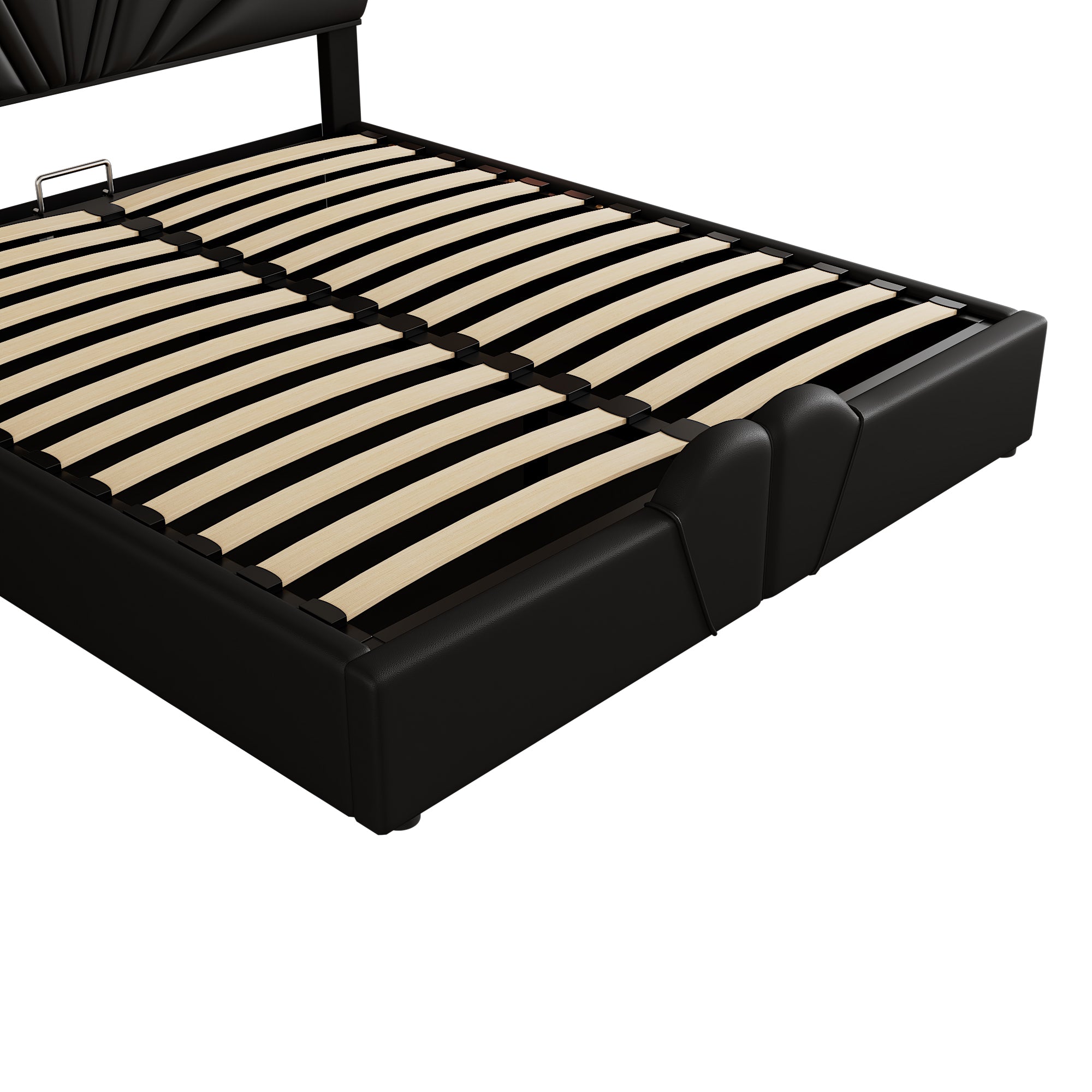 Queen Size Upholstered  Petal Shaped Platform Bed  with Hydraulic Storage System, PU Storage Bed, Decorated with metal balls, Black - Atlantic Fine Furniture Melbourne FL