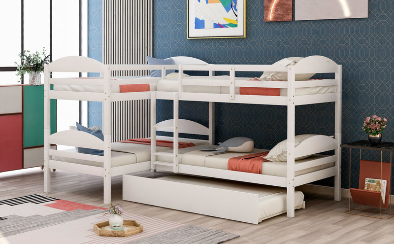 Twin L-Shaped Bunk Bed With Trundle - White